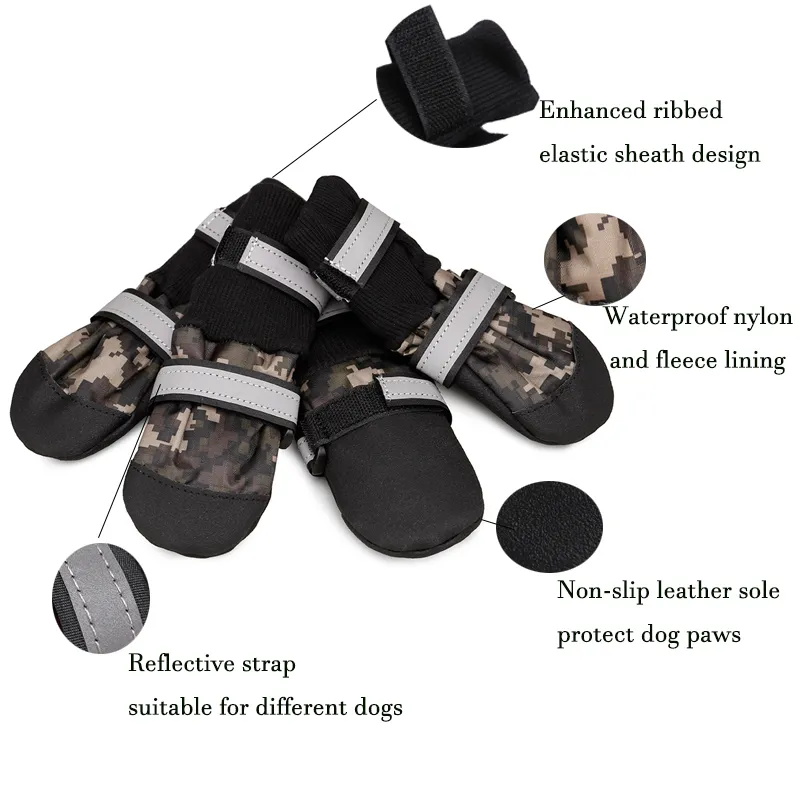 Bottes légères de protection des pattes pour chiens, semelle en cuir souple antidérapante, chaussures imperméables pour grands chiens, conçues pour le confort et la chaleur en 4 tailles L2467