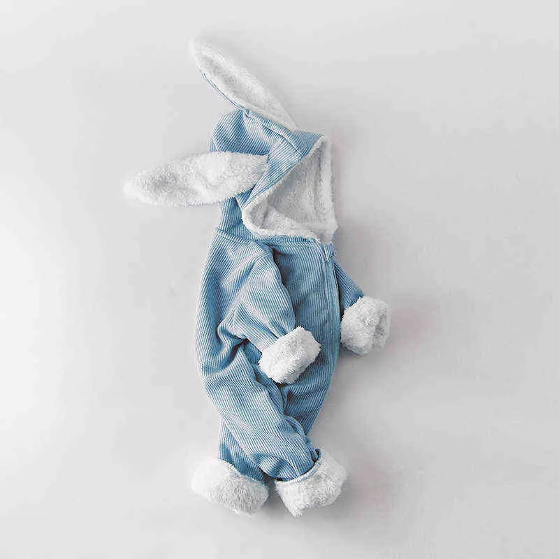 Winter Baby Strampler geboren Jungen Mädchen Kleidung Kaninchen Ohr Mit Kapuze Overall infant Kostüm Fleece Dicken jungen Strampler pyjamas 220106