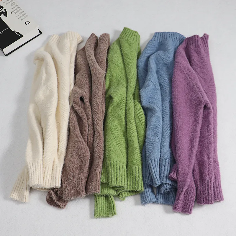 Gigogou Geomatric Mink Cashmere Womens Womens Sweater Korea Style الأنيقة السميكة الدافئة دافئة الخريف شتاء ناعم الإناث الطائر الأعلى 201221