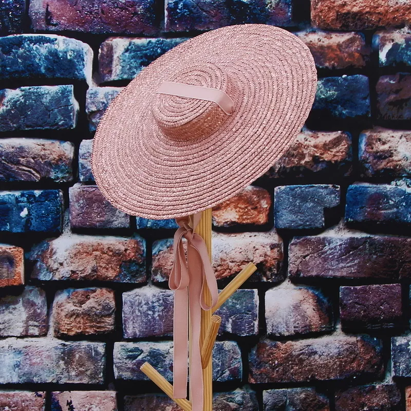 GEMVIE, sombrero de paja plano de ala ancha de es, verano s para cinta de mujeres, gorra de playa, navegante, sol de moda con correa para la barbilla 220225284U