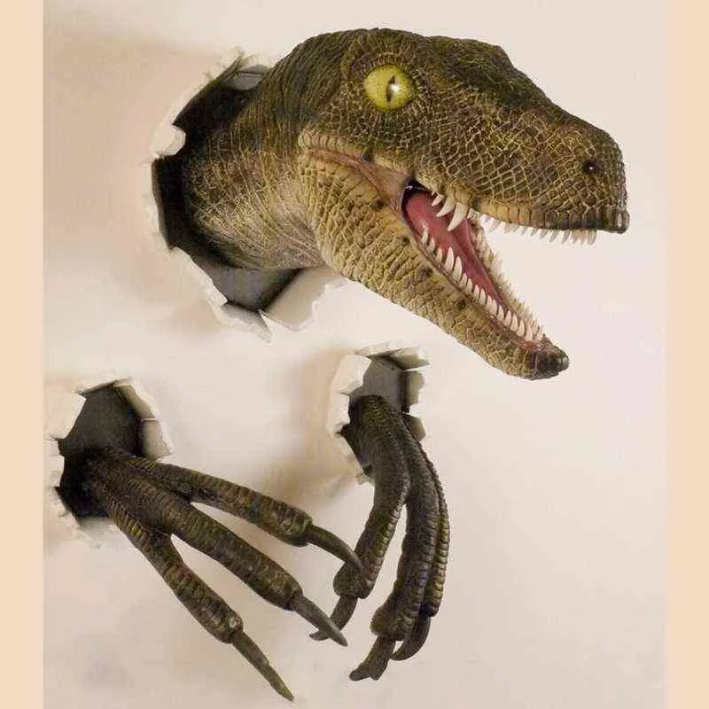 3D Dinosaur Simulation Ornements Velociraptor Set Résine Stickers Muraux Atmosphère Décoration Props Convient pour Les Meubles De Fête 220115