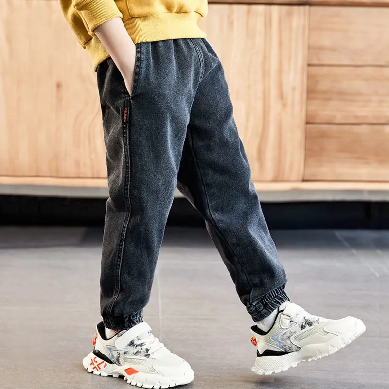 INS Boys Jeans 4-13 ans Coton lavé enfants jeans pantalons coréens pour bébés garçons jeans enfants plus velours automne et hiver LJ201203