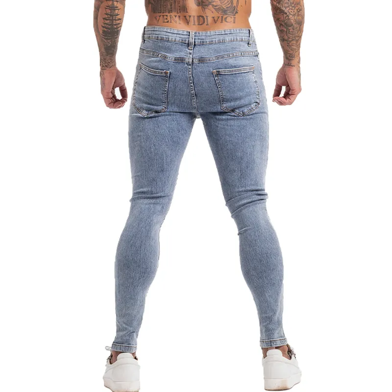GINGTTO Homme Elastische Taille Skinny für Männer Stretch Hosen Streetwear Herren Denim Blue Jeans zm127 201111