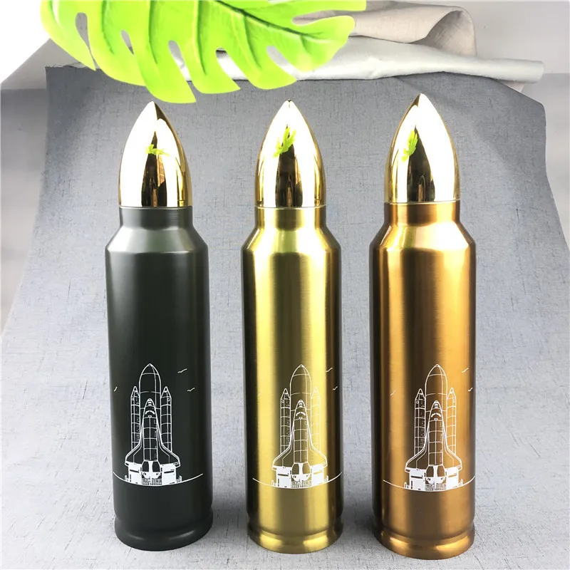 Creative Gold Bullet Shape Thermos Water Bottle Personality Stainless Steel Thermos Bottle Vacuum Flask Outdoor Sports Thermos LJ2248e