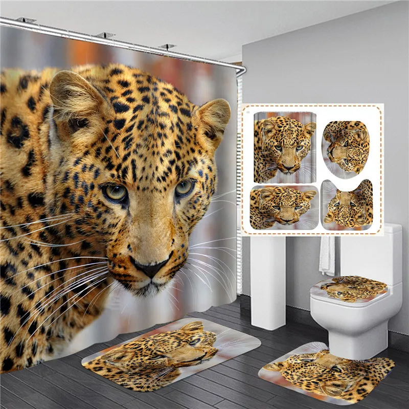 Ensemble de rideau de douche imprimé animaux tigre noir, écran de bain pour salle de bain, couvercle de toilette antidérapant, tapis, décoration de cuisine, maison 25022929