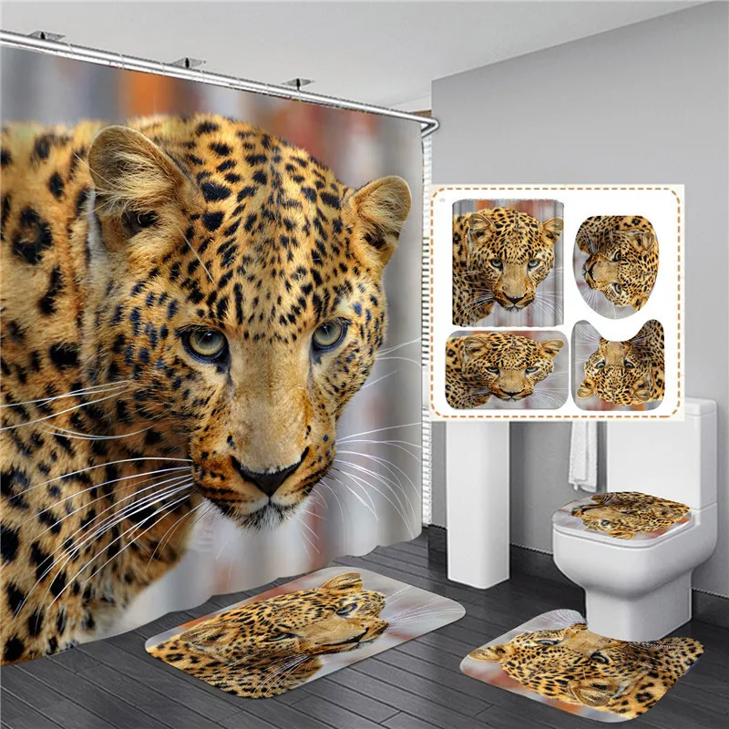 Tiger Animaux Imprimé rideau de douche Ensemble de salle de bain Salle de bain Écran de toilettes anti-aslip Tobine de tapis de tapis Cuisine Cuisine Home Decor 27685594