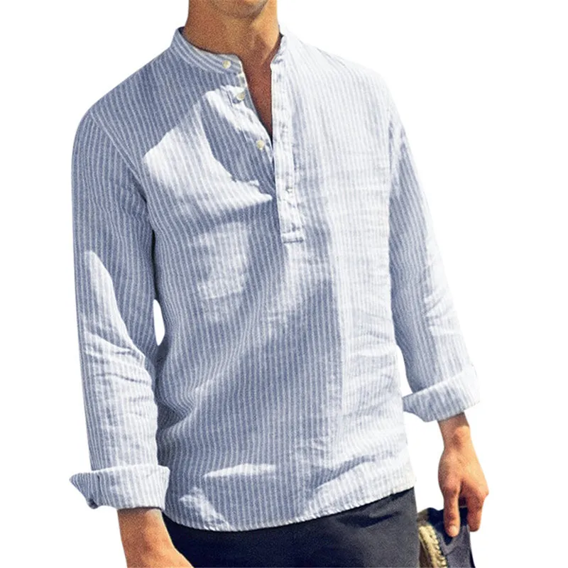 Siperlari Fashion Spring Summer Casual Herrskjorta Bomull Långärmad Striped Slim Fit Stand Collar Male Kläder S-5XL 220309