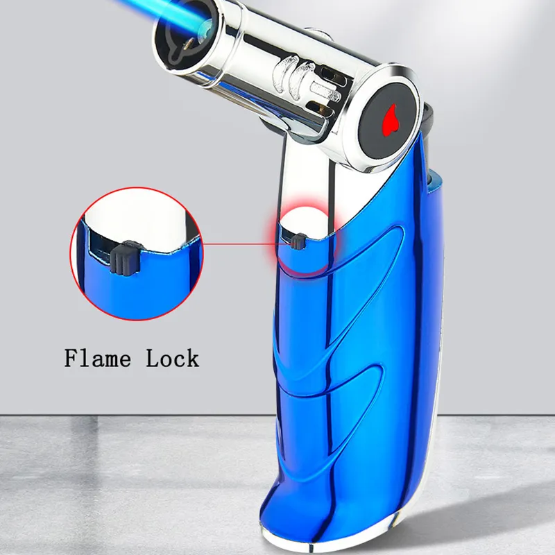 Pistolet stołowy Latarka Lżejsza Refillable Turbina gazowa Wiatroszczelna Outdoor Zapalnik Regulowany Neck Zapalniczki z blokadą płomienia