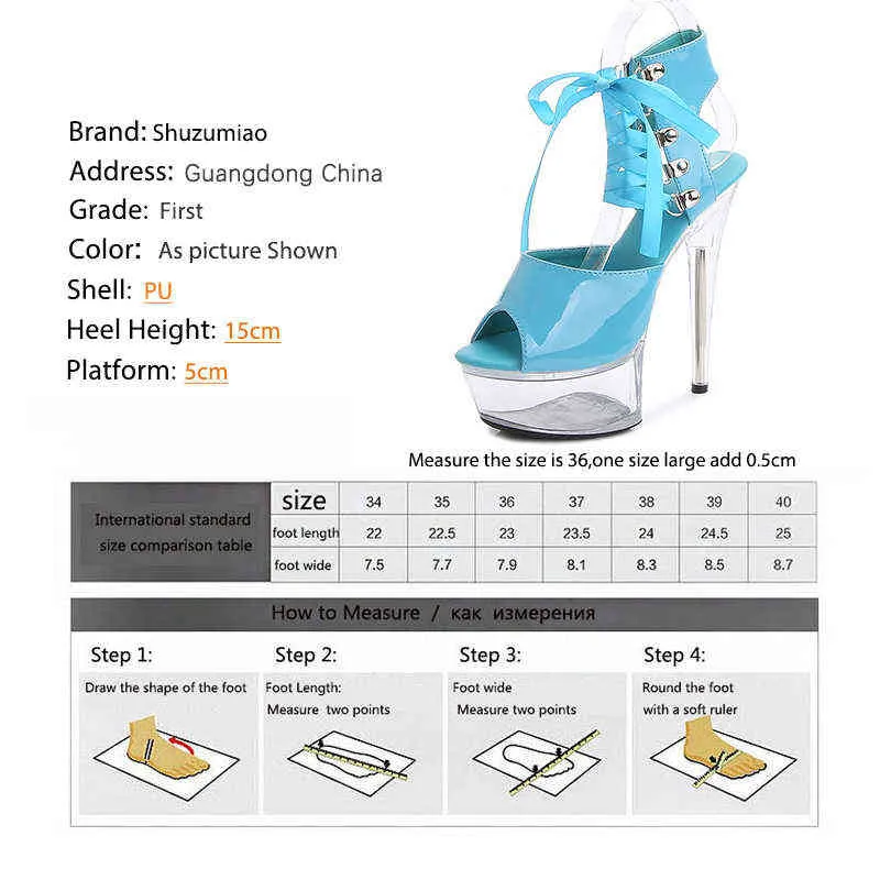 Sandaler Skor för kvinnor Ny Pole Dance Gladiato High-Heeled 15cm Clear Crystal High Heels Ladies Platform Stripper 220121