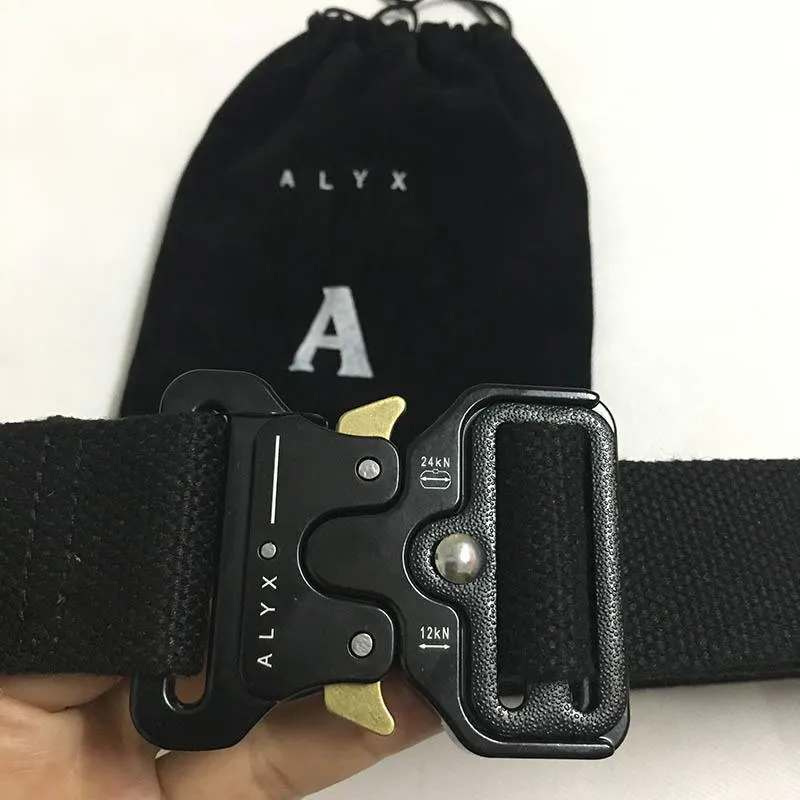 Alyx Belt 128cm 패션 안전 벨트 남성 여성 롤러 코스터 블랙 메탈 버튼 캔버스 ALYX334I