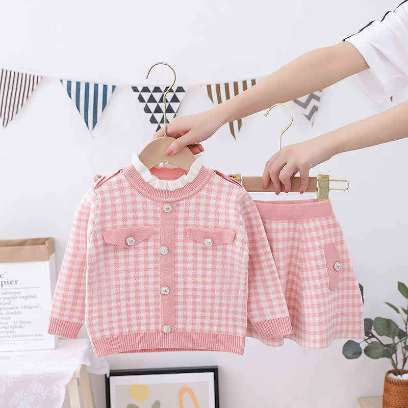 Chidren Clothes Girls Knitted Set Autumn Kids Sweater suit and Skirt Birthday Party Designed School Uniform Outfits1-8 Ys G220310