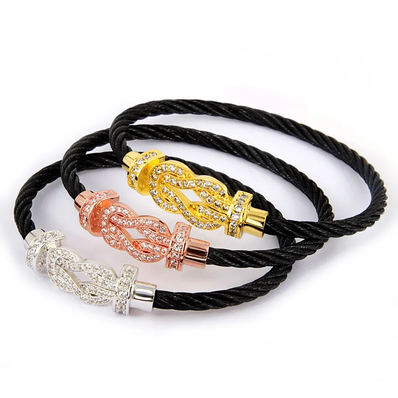 Stainless Steel Bracelet Cord Screw Cuff Bracelets Buckle Cable Twist Bracelets Bangles Hooves Wristband Bijoux Jewelry Y12182317775
