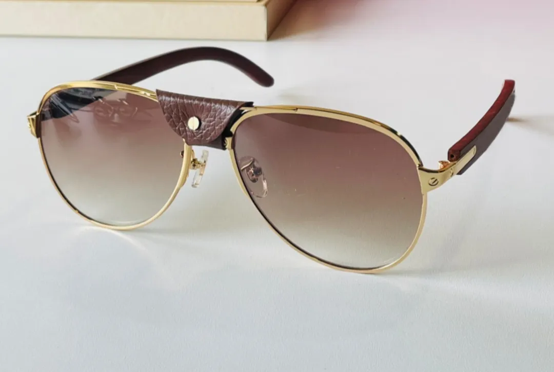 Vintage Pilot Sonnenbrille Blau -Verlaufslinsen Holz Goldmetallgläser für Männer Mode Eyewear Accessoires mit Box301l