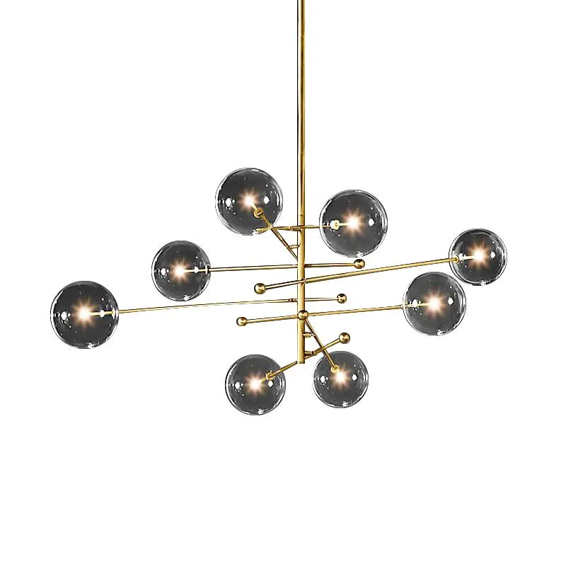 EMS 2020 lustre boule de verre design moderne 6 têtes lustre lampe à bulles en verre clair pour salon cuisine lumière or noir f3229