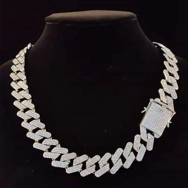 Collier chaîne Hip Hop pour hommes, 20mm de largeur, chaînes cubaines en losange glacé, collier scintillant, bijoux à la mode, cadeau 343D