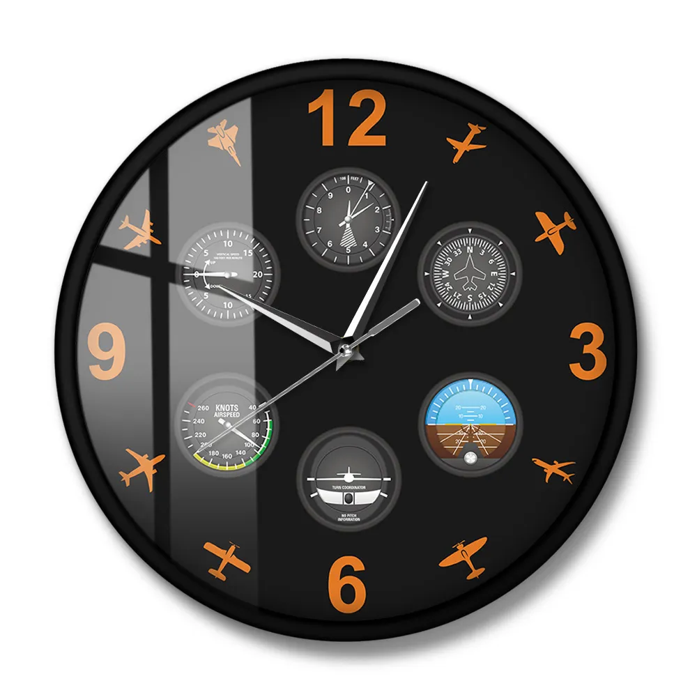 Instrumento de vôo com aeronaves militares relógio de parede moderno Aviator Home Decor Wall Art Timepiece Silent Timepiece Lovers Piloto Presente 201118