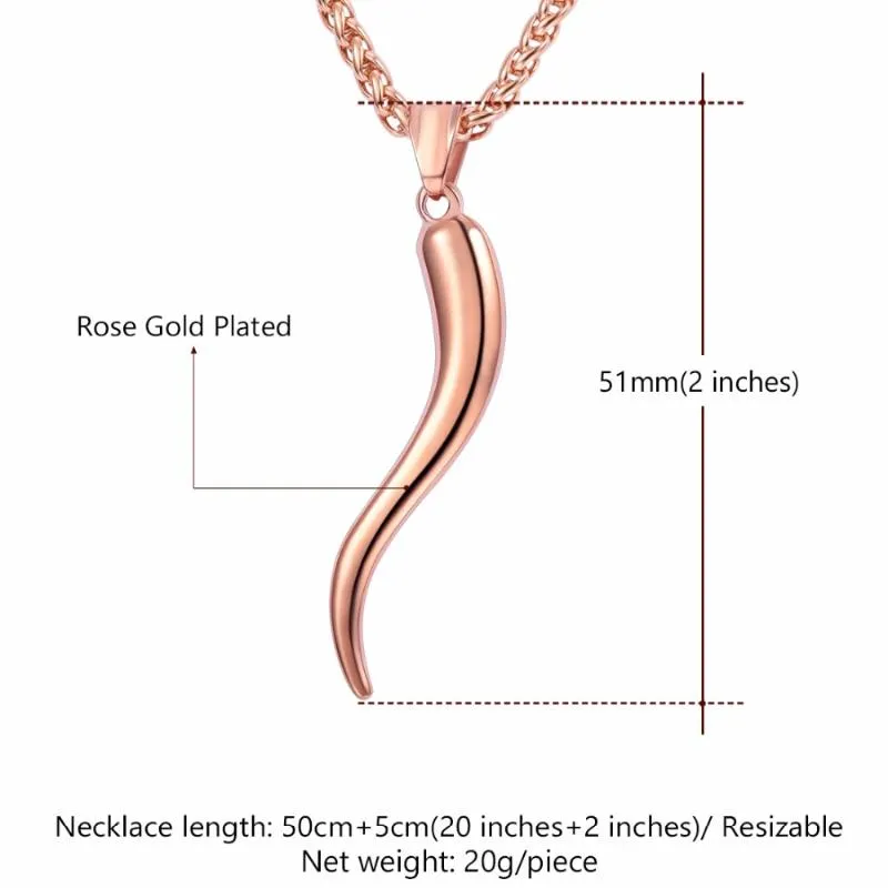 Italiensk hornhänge halsband guld rostfritt stål rosguldblå ​​cornicello cornetto amulet italienska smycken gp2407m301a