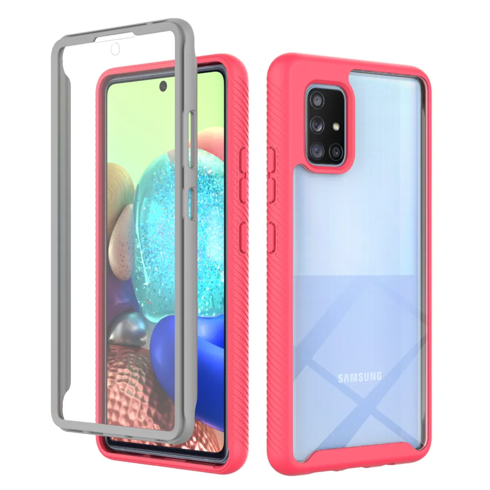 Coques antichoc à protection complète robuste pour Samsung Galaxy A51 A71 4G 5G Soft TPU + PET Film avant Couverture arrière en acrylique transparent