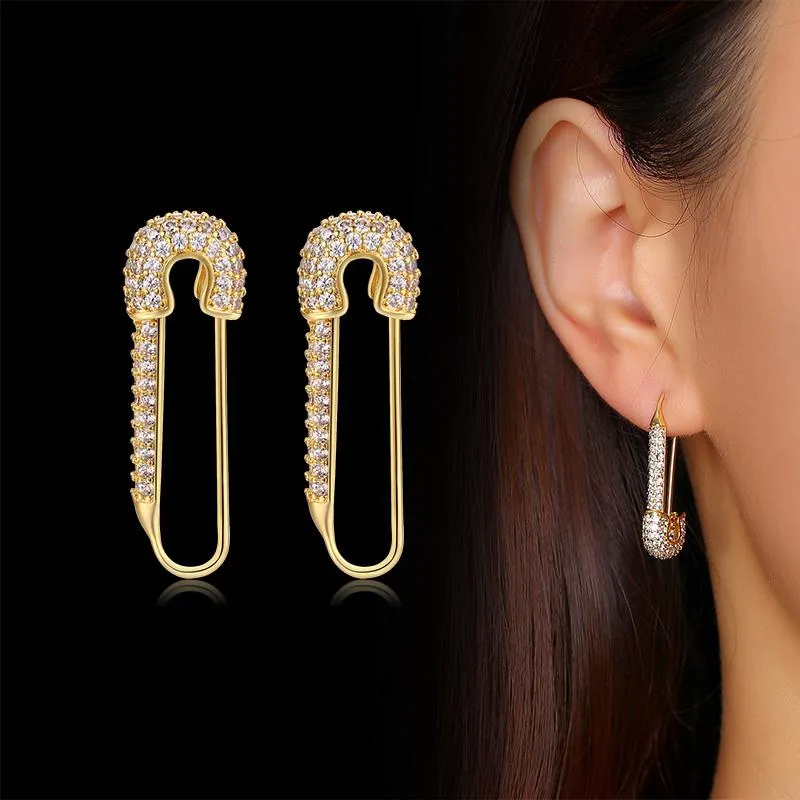 Boucles d'oreilles créoles en argent avec épingle de sûreté pour femmes et filles, avec zircone cubique, boucles d'oreilles pendantes, pavé, 332r