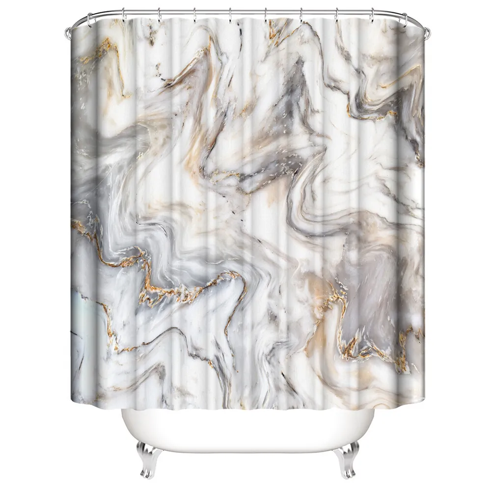 Tinta de tinta de mármore cortina de chuveiro 4 peça banheiro macio conjunto de poliéster de impressão gráfica luxuoso com gancho 3 tamanho T200711