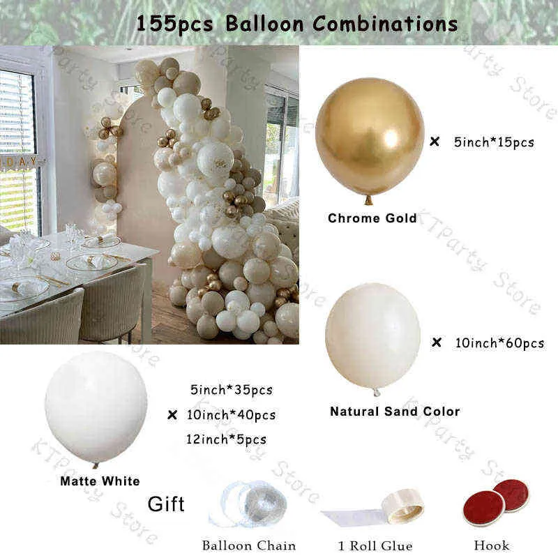 Beige Balloon Garland Kit White Sand Wedding Happy Birthday Decoration Gold Ballom Arch Globos Baby Shower Party Decor 211216