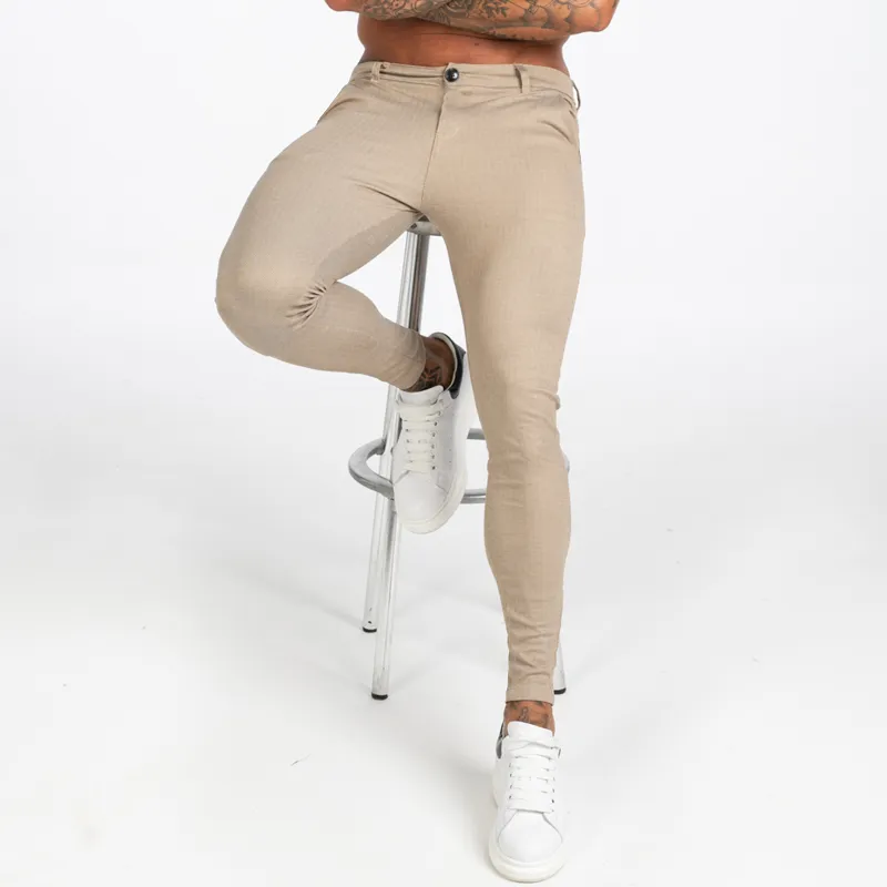 Gingtto AW Mens Chinos Slim Fit Khaki Chinos Spodnie dla mężczyzn Elastyczne spodnie Casual Kostka Wciska Fit Fashion ZM376 201203