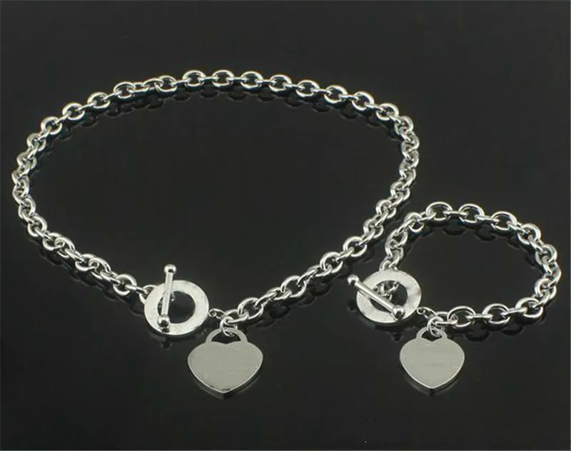 Christmas Gift 925 Silver Love Necklace Bracelet Set Wedding Statement Jewelry Heart Pendant Necklaces Bangle Sets 2 in 1270R
