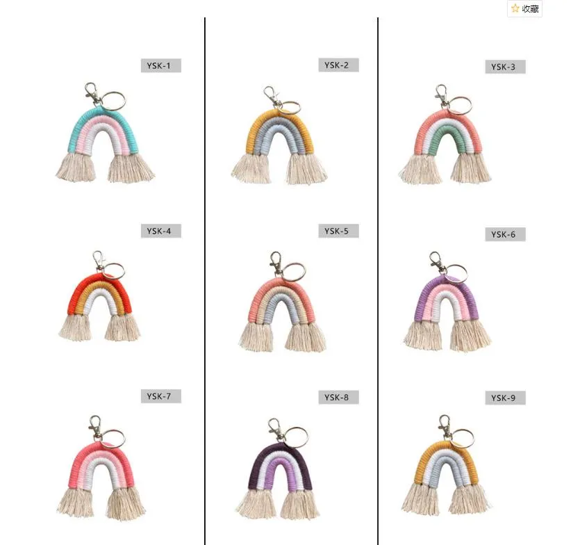 Weaving Rainbow Keychains for Women Tassel Macrame Keyrings Key Holder Jewelry255v