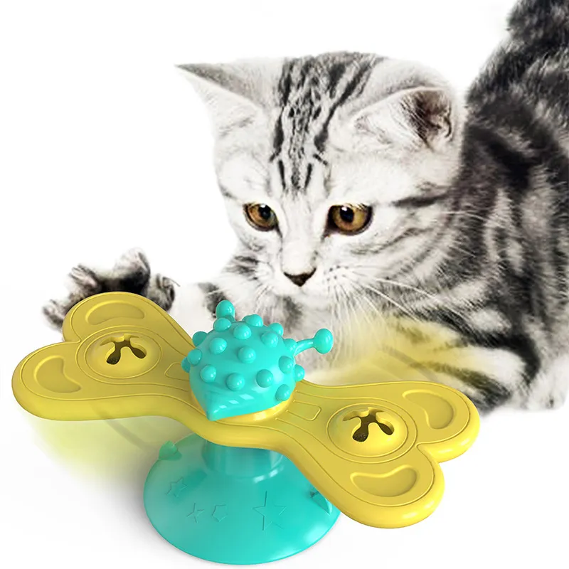 Haustier Katze Windmühle Spielzeug Interaktive Katze Spielzeug Plattenspieler mit Saugnapf Silikon Kratzen Kitzeln Katzen Haarbürste Für Katzen Hunde LJ201125