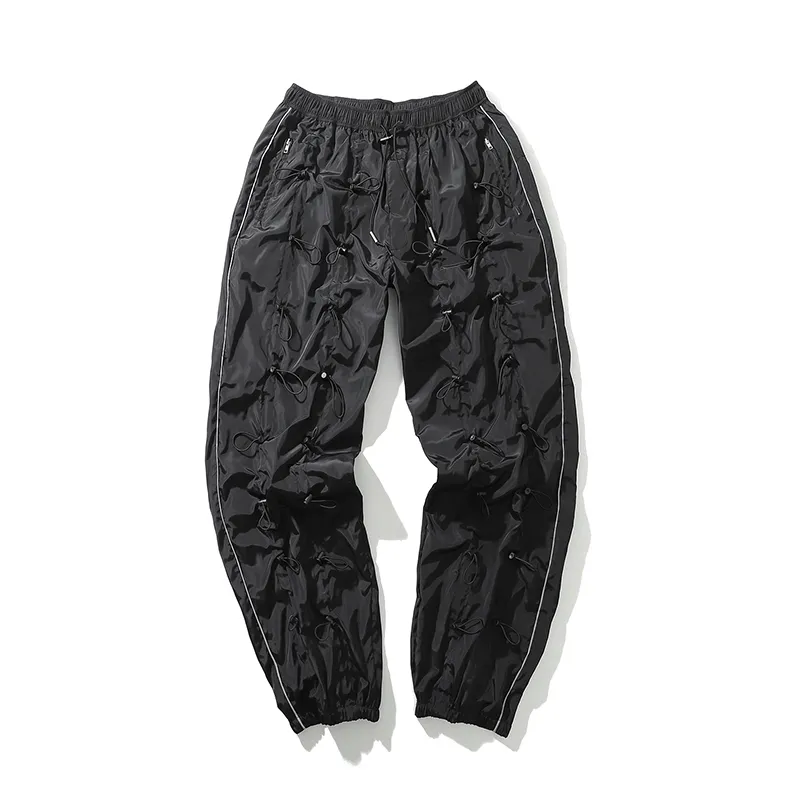 Harajuku İpli Dekoratif Işın Ayak Rahat Pantolon Erkekler Ve Kadınlar Yüksek Sokak Elastik Bel Gevşek Sweatpants Büyük Boy X1228