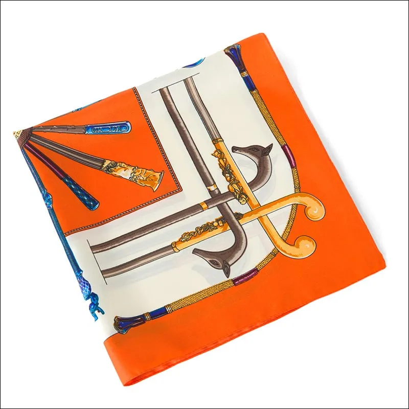 Silk Neck Scarf Orange Square Scarf Print Satin Foulard Stain Echarpe Retro Twill Scarves 60 60CM Whole264d