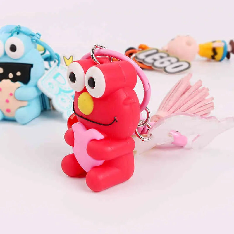 Kpop – chaîne mignonne de dessin animé pour femme, poupée Elmo, sac à pompon, pendentif suspendu, porte-clés de voiture, cadeaux pour petit ami