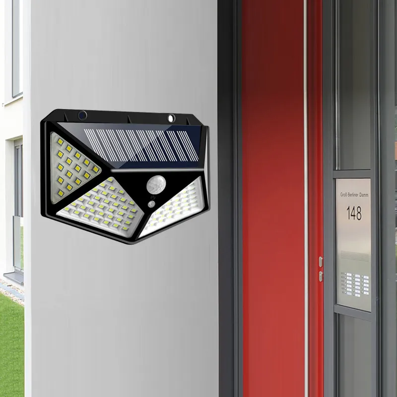 4 Uds 100 LED de energía Solar luz de pared PIR Sensor de movimiento 3 modo de iluminación lámpara Solar impermeable jardín calle luz pasillo Lamp246O