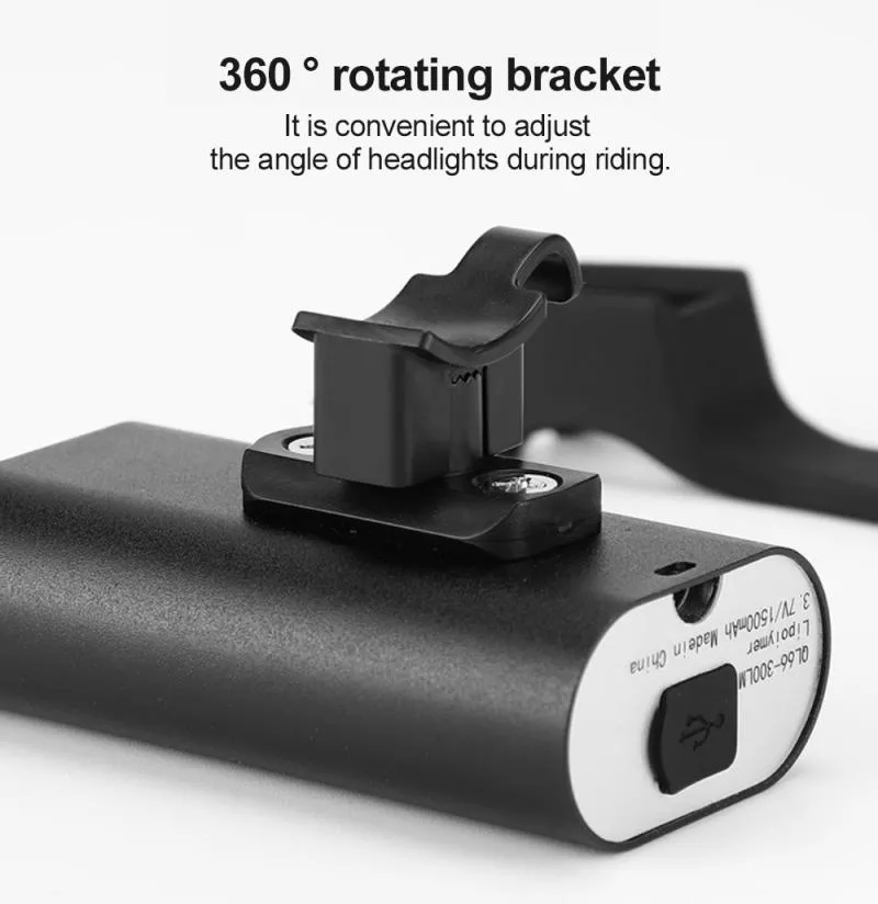 Cykellampor Aluminiumlegering Tvåhuvudets strålkastare kan utrustas med en 360 ° roterande fäste och USB-bekväm laddningslampa