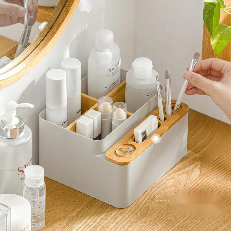 boîte de rangement de finition polyvalente de bureau produits ménagers créatifs produits cosmétiques en plastique en bois