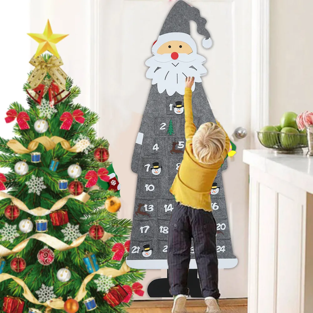 Calendario dell'Avvento di Natale Feltro rosso Albero di Babbo Natale Decorazioni da appendere a parete Regali di Natale bambini 2021 Carte del calendario di Capodanno LJ201128