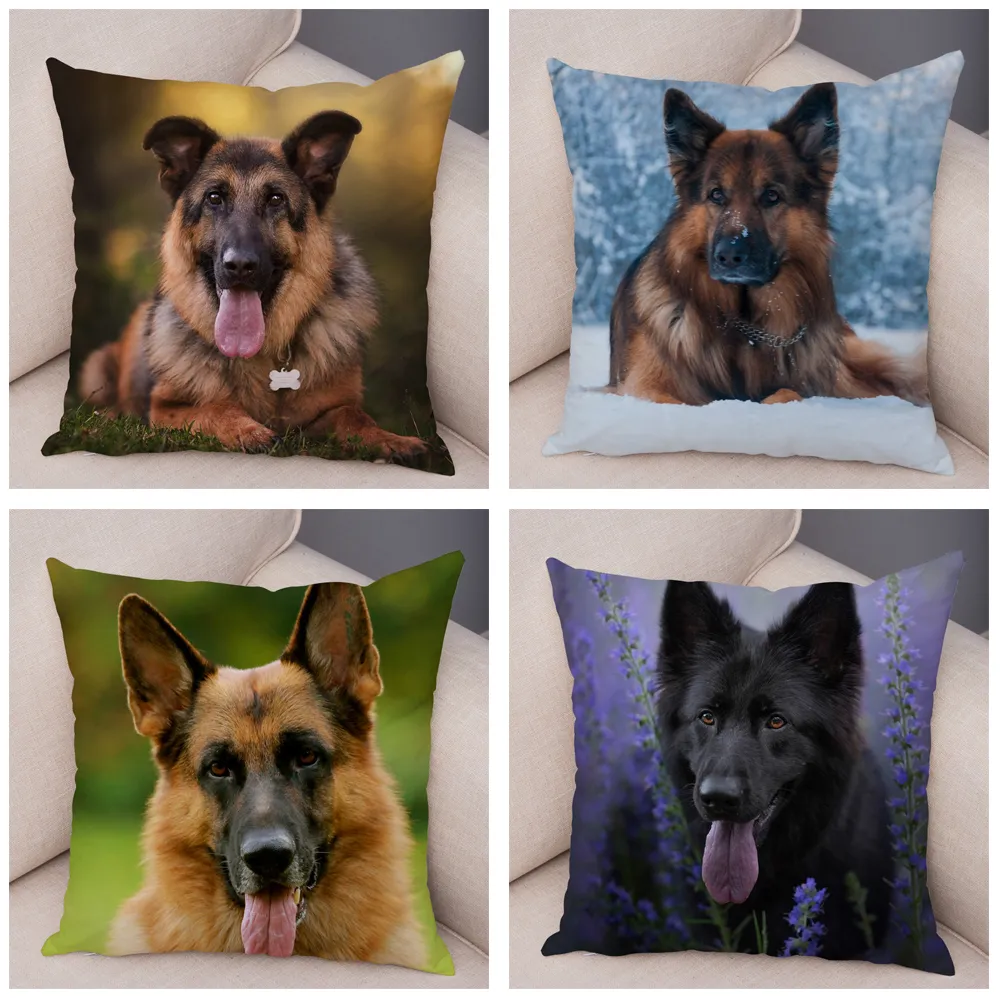 Tysk Shepherd Dog Pillow Case Cover Decor Pet Animal Cushion Cover för soffan Hem Super Soft Short Plush Pillow Case 4545CM1014724
