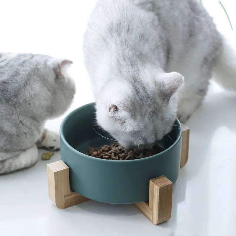 Moda 850ml Pet Bowl Cat Dog de madeira Cerâmica Feeding and Drinking S para cães Acessórios para alimentadores de gatos Y200917