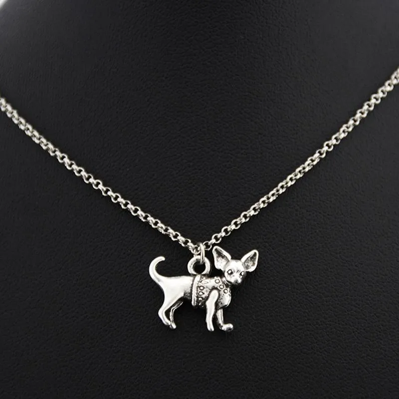 Hänghalsband antik silverfärg chihuahua hund rostfritt stål kedja halsband boho djur chocker modetillbehör juvele206h