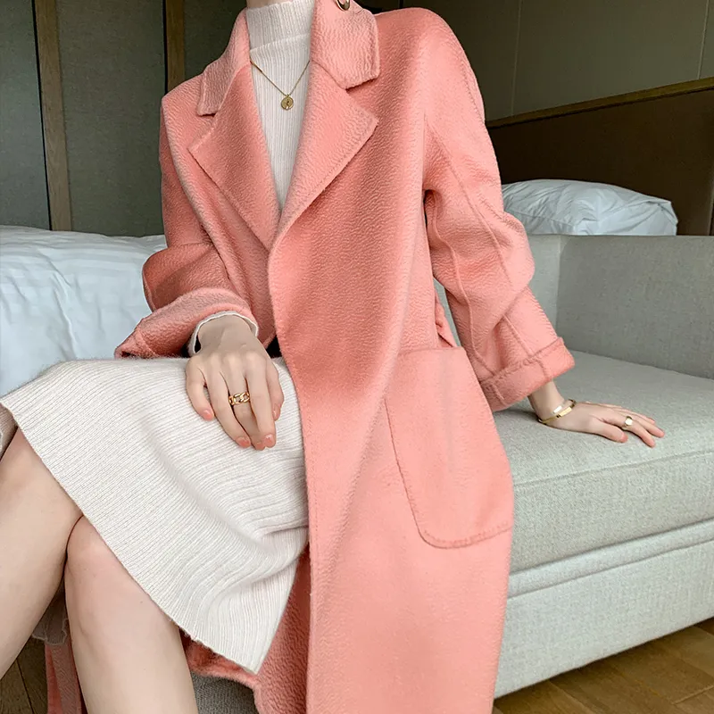 Fashion Autumn Winter Overrock 100% Merino Wool Ladies Warm Long Sleeve Thick Women Jacket Coats Cardigan 201102