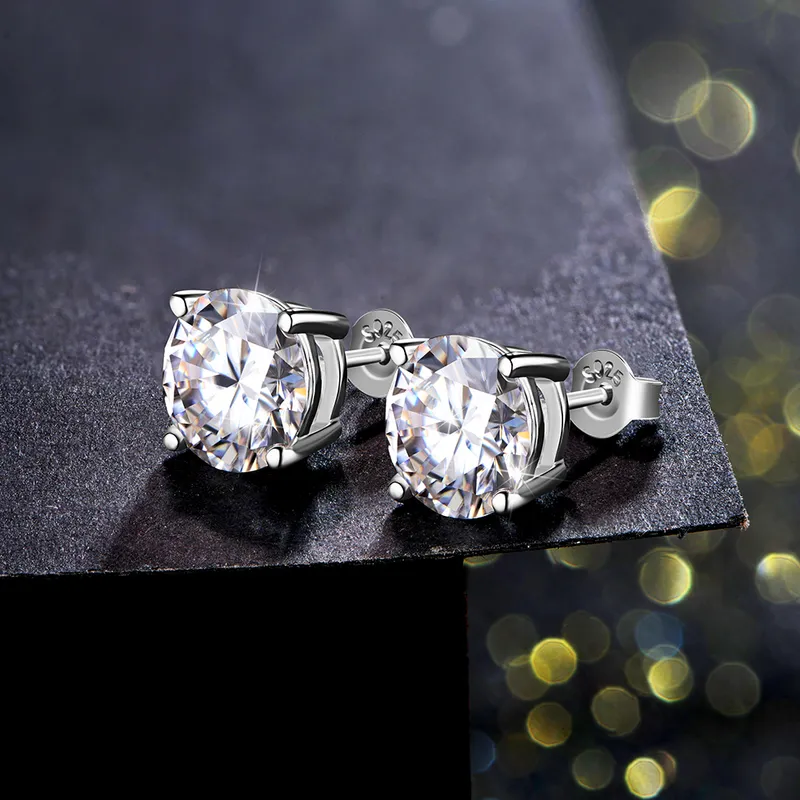 ATTAGEMS 2 carati 8 0mm D orecchini a bottone di colore le donne di alta qualità 100% argento sterling 925 scintillanti gioielli da sposa 2202102167