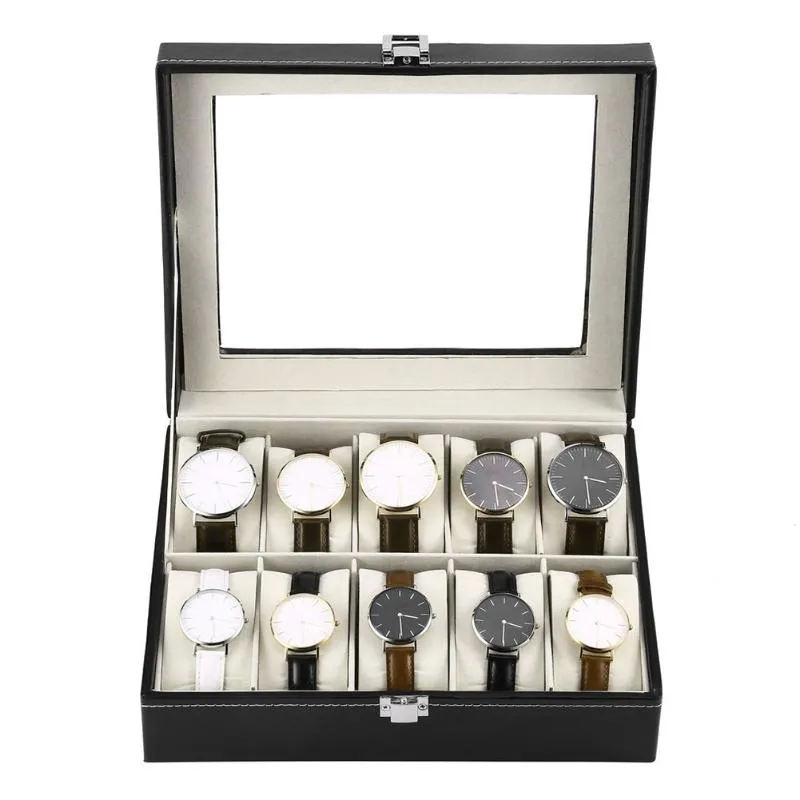 Obserwuj pudełka pudełka 10 6 Grids Zegarwna uchwyt na rękę ze zegarkami PU skórzane zegarki Wyświetlacz Wyświetlacz Wyświetlacz biżuterii Wysoka jakość278y