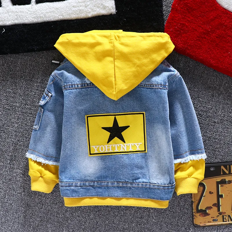 Jeans jas herfst jongens hoodies patchwork jas denim lange mouw bovenkleding kinderen windjack voor 2 3 4 5 6 7 LJ201124