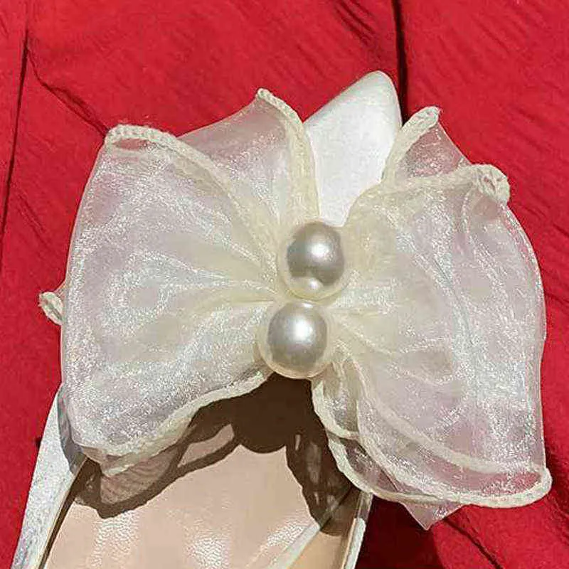 Dress Shoes Zapatos de tacón alto con diseño mariposa y perlas para mujer zapatillas femeninas punta puntiaguda a 220303