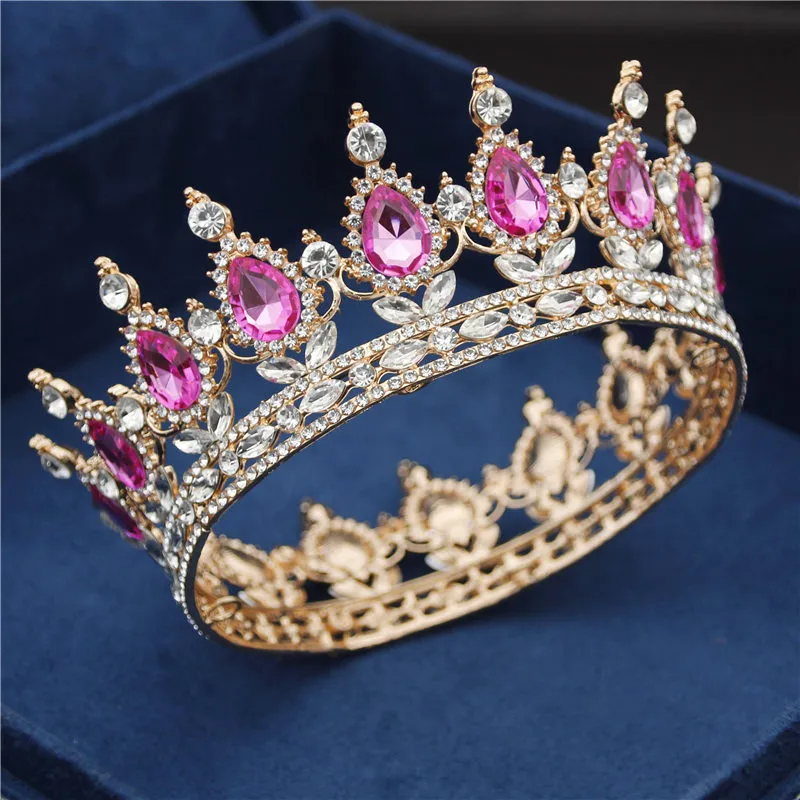 Couronne de cristal ronde diadème reine coiffure métal or couleurs diadèmes et couronnes bal concours de mariage cheveux bijoux accessoires W0104284Q