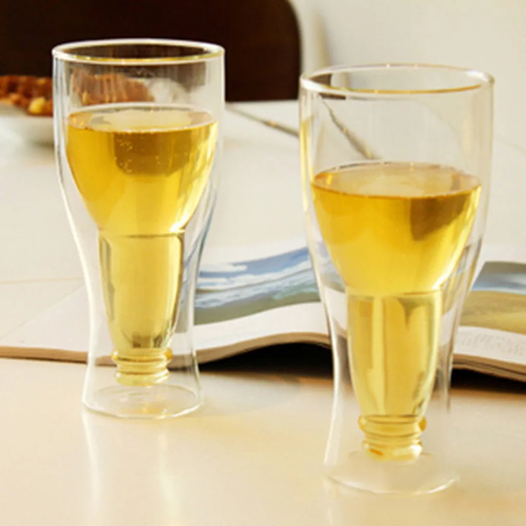 Copos de cerveja de parede dupla Hopside Longneck de cabeça para baixo presente invertido bebendo transparente criativo copo de vidro de vinho lj200821277k