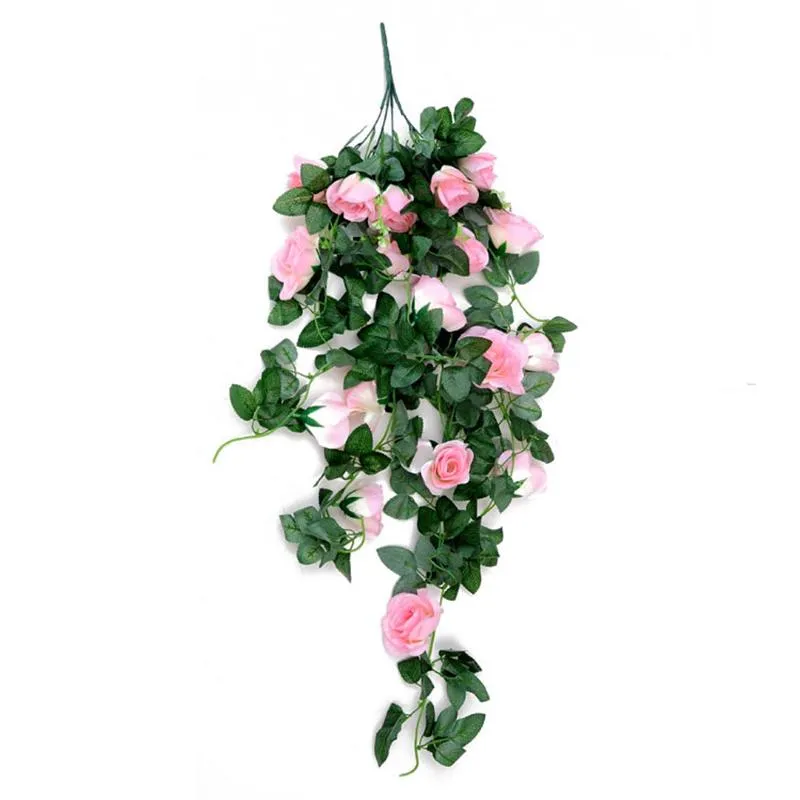 Simulação de tecido não tecido rosa parede pendurado videira artificial flor falsa planta cesta de suspensão sala de estar varanda decoração2384