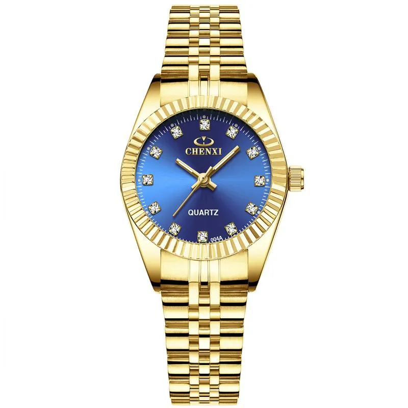 CHENXI брендовый топ, роскошные женские золотые часы, женские золотые часы, женское платье, кварцевые водонепроницаемые часы со стразами Feminine3262