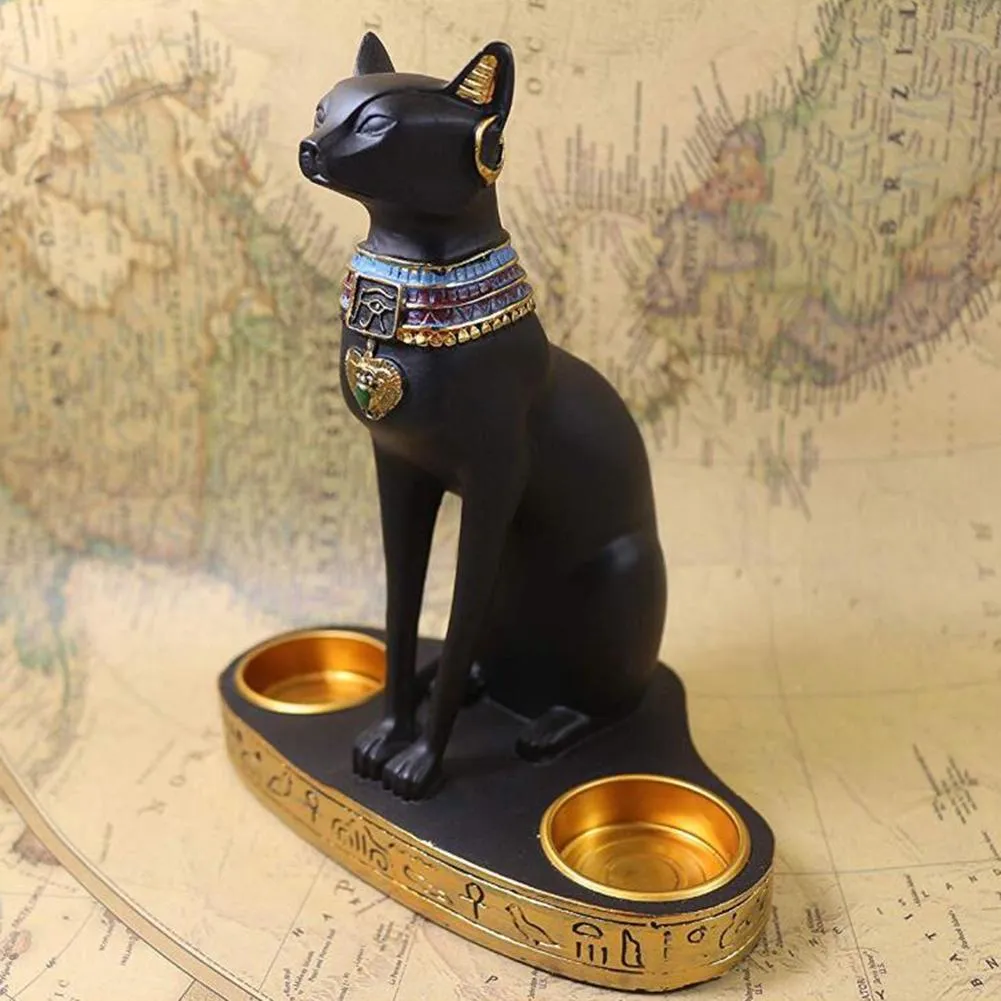 Egyptian Cat Candlestick Resin Figurine Statue Decoration Vintage Goddess Bastet Home Office Garden Gift Y2001047982377