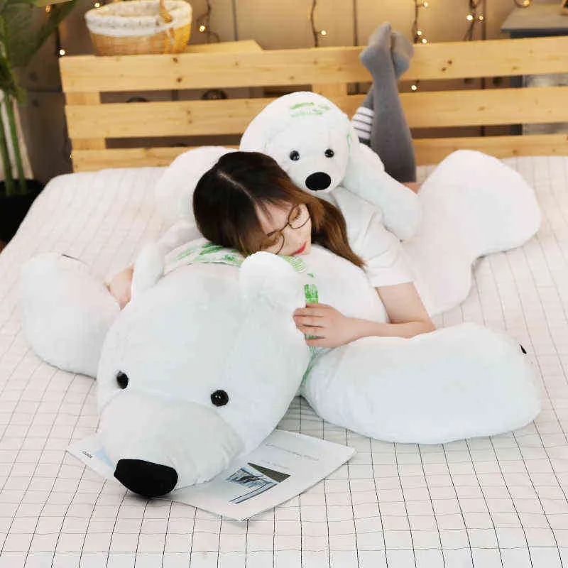 60/75/100CM GPolar Bear Plush Toy Soft Cartoon Animal Cute Teddy Bear Stuffed Doll Long Pillow Cushion Kids Christmas Gift AA220314